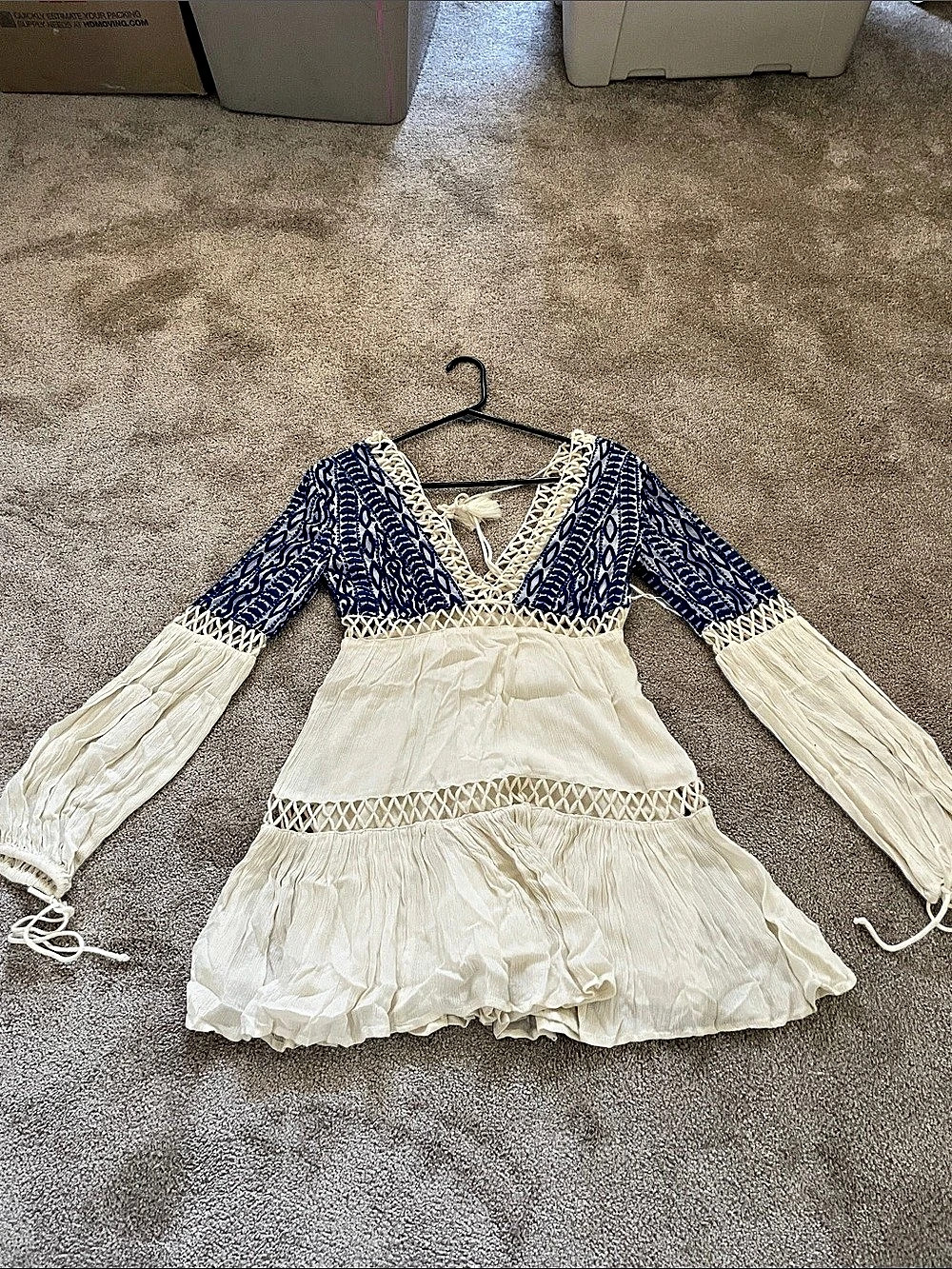 Free People Mini Embroidered Dress in White & Blue Size Small NWT